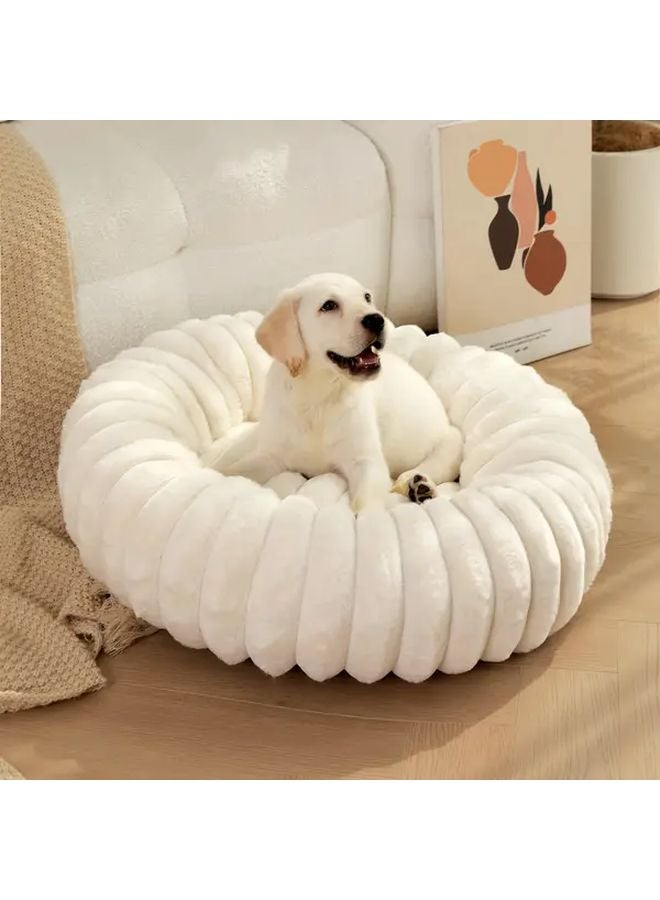 Khaki Round Plush Pet Bed For Dogs And Cats Diameter 23 62 Inch Cozy Winter Nest - Image 2